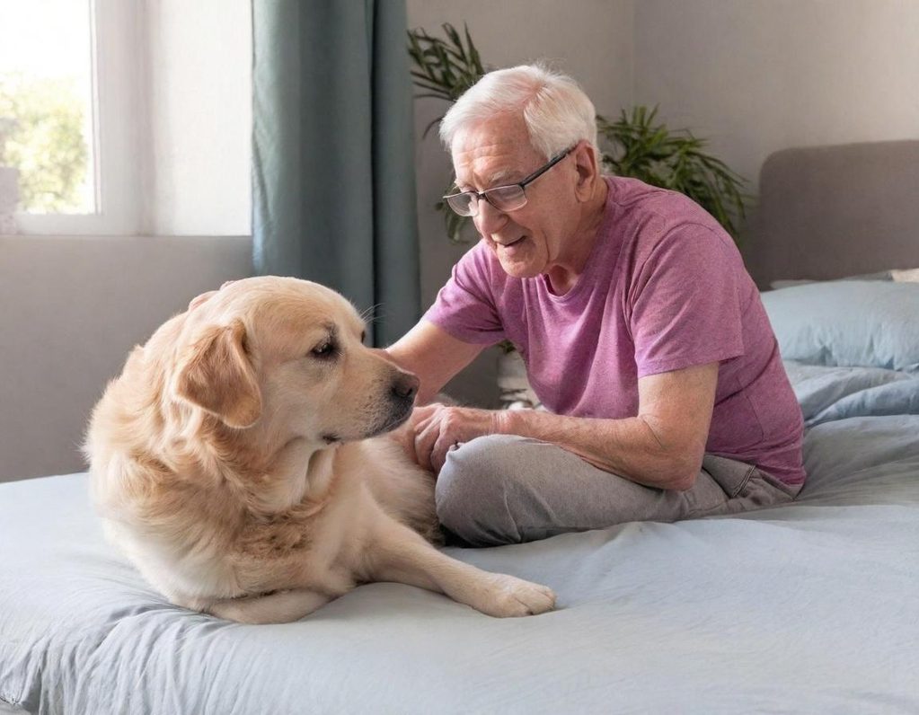 Älterer Herr mit Therapiehund